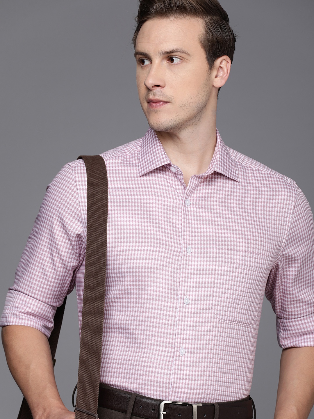 

Louis Philippe Men Pure Cotton Classic Checked Formal Shirt, Mauve