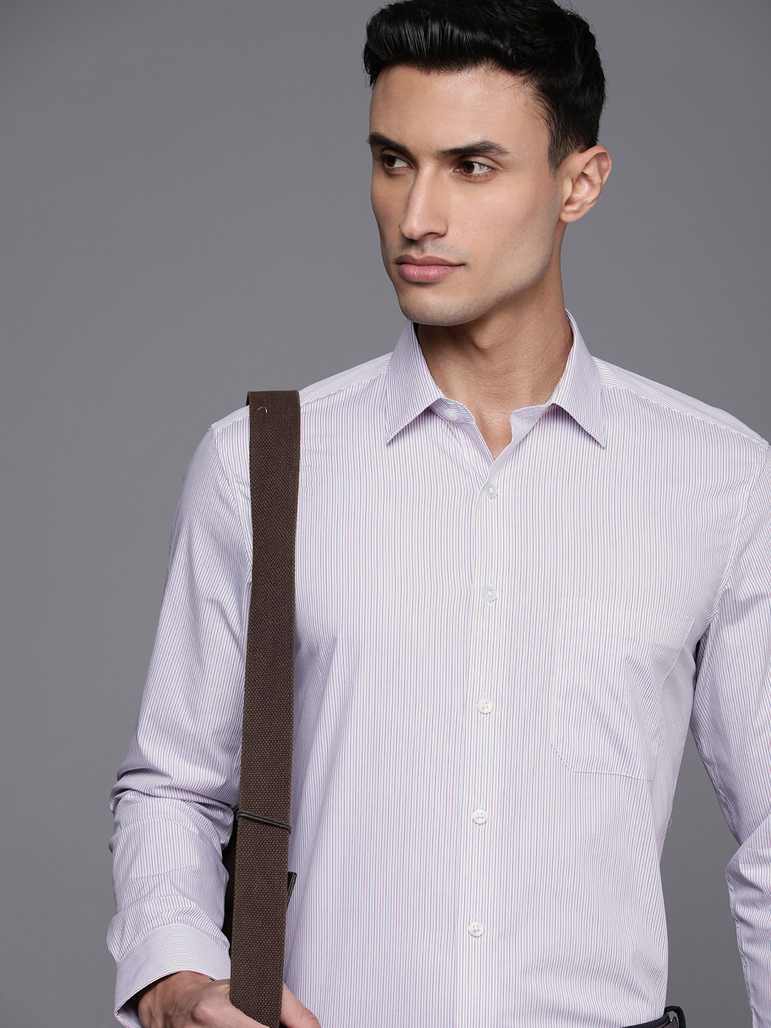 

Louis Philippe Cotton Slim Fit Opaque Striped Formal Shirt, Pink
