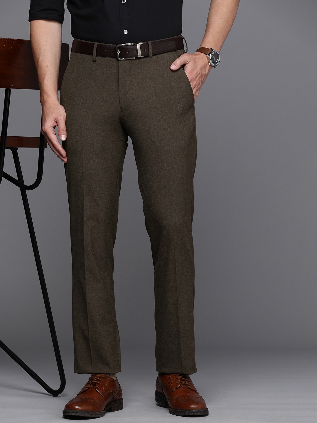 

Louis Philippe Men Slim Fit Formal Trousers, Brown