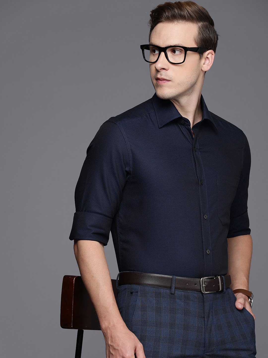 

Louis Philippe Men Navy Blue Classic Opaque Casual Shirt