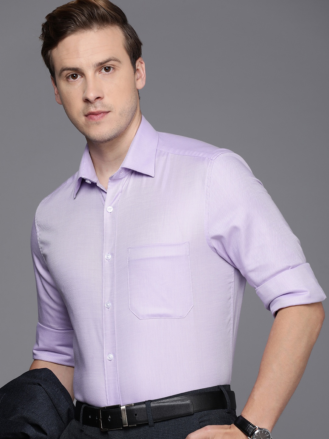 

Louis Philippe Cotton Classic Pinstripes Opaque Striped Formal Shirt, Lavender