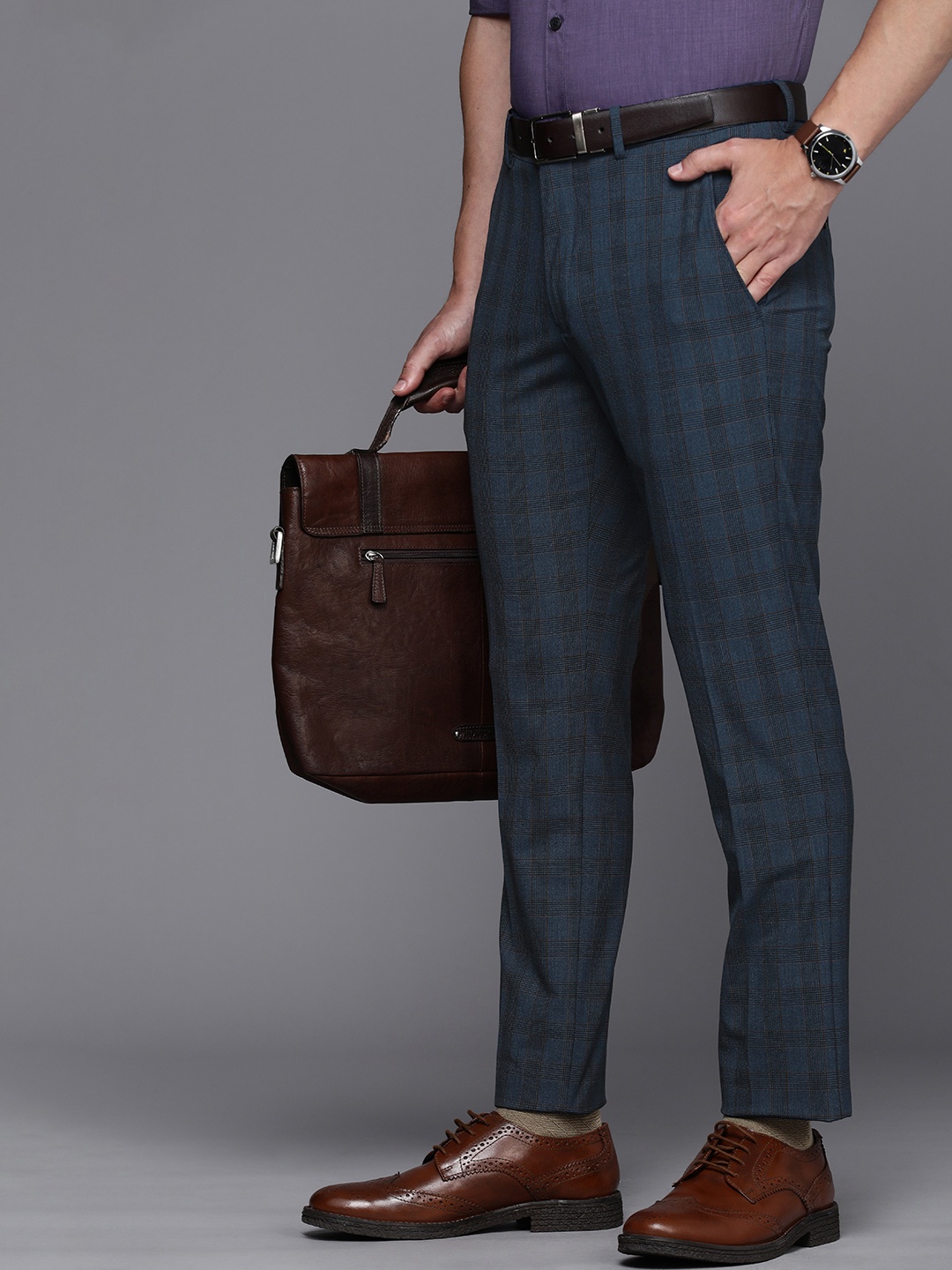 

Louis Philippe Men Blue Checked Super Slim Fit Trousers