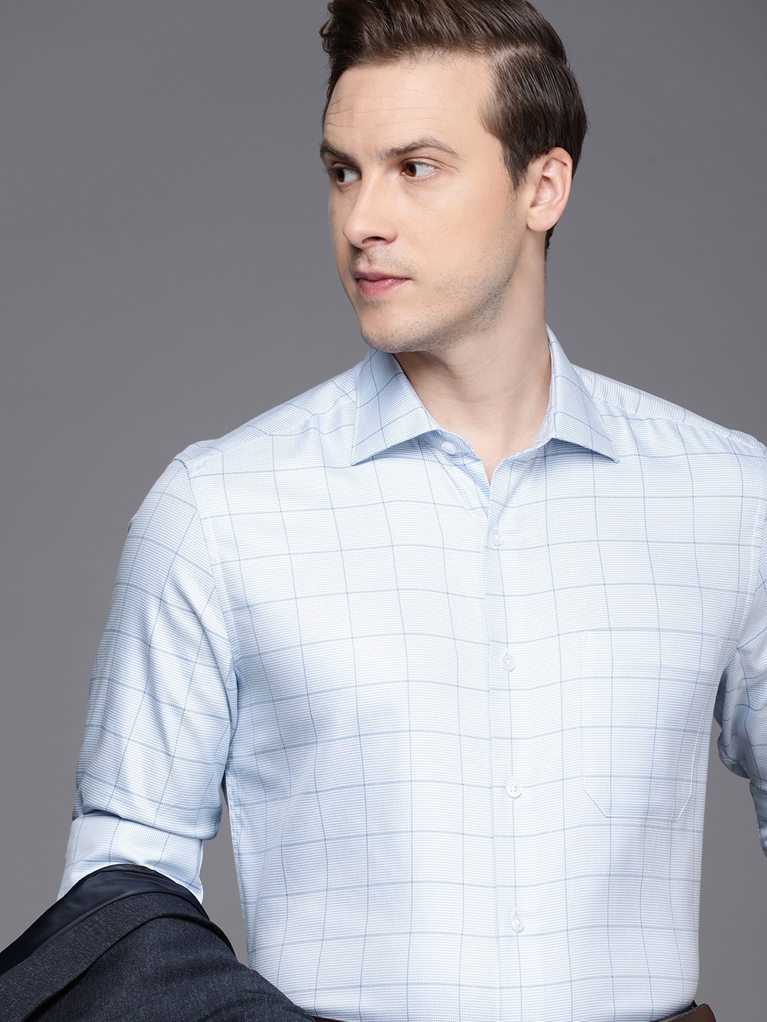

Louis Philippe Pure Cotton Classic Checked Formal Shirt, Blue