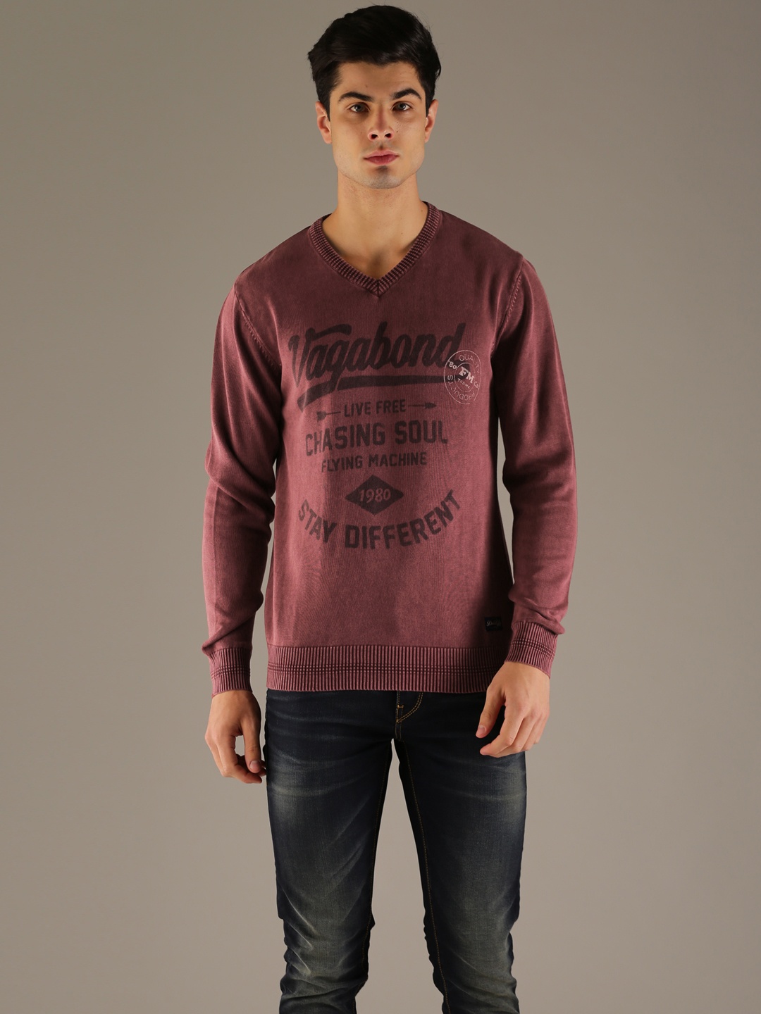 

Flying Machine Men Maroon Printed Pullover