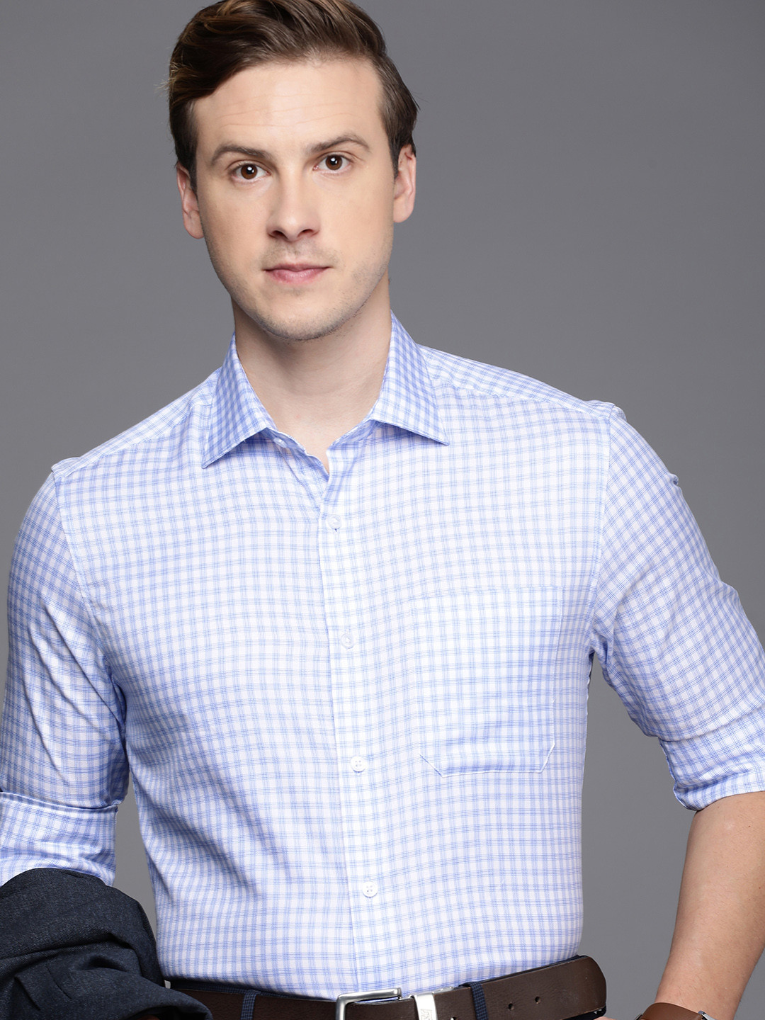 

Louis Philippe Classic Checked Pure Cotton Formal Shirt, Blue