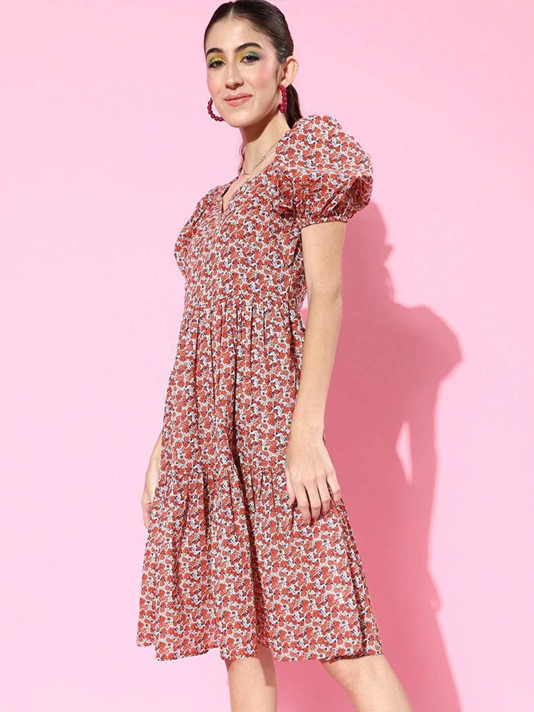 

Sera Floral Printed Fit and Flare Dress, Red