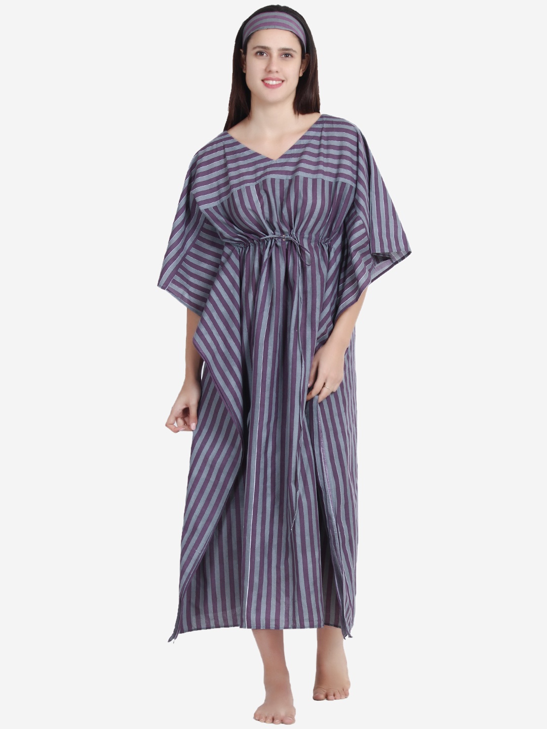 

Anaario Striped Pure Cotton Maxi Nightdress, Purple