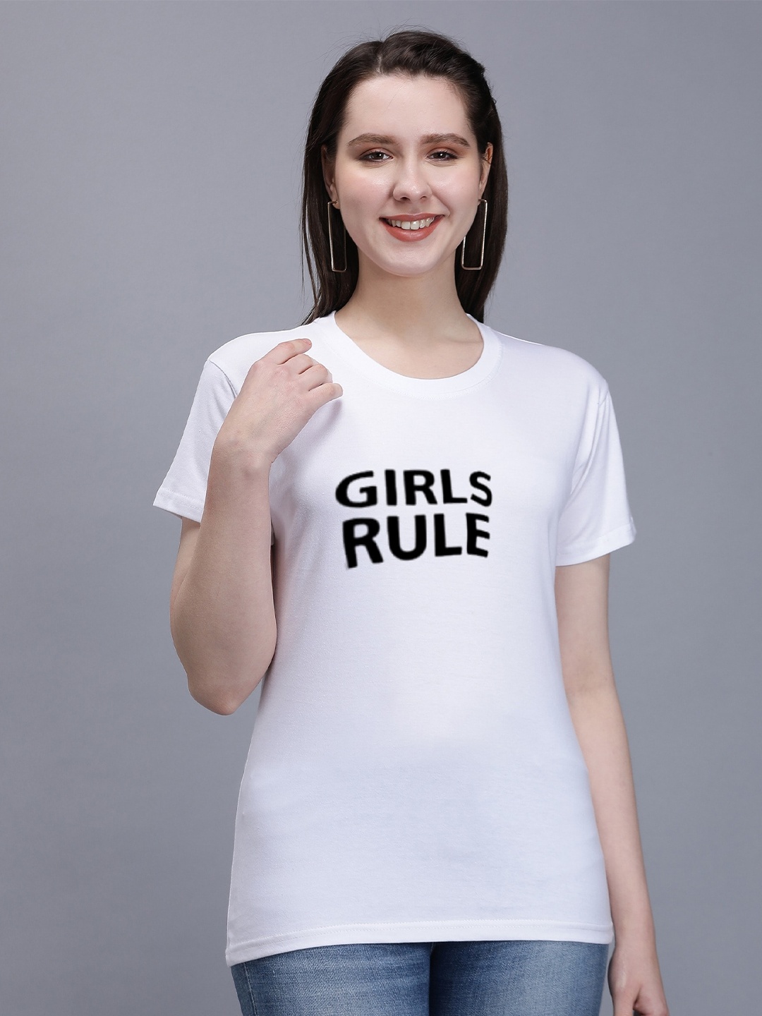

TRENDY RABBIT Typography Printed Round Neck Cotton T-shirt, White