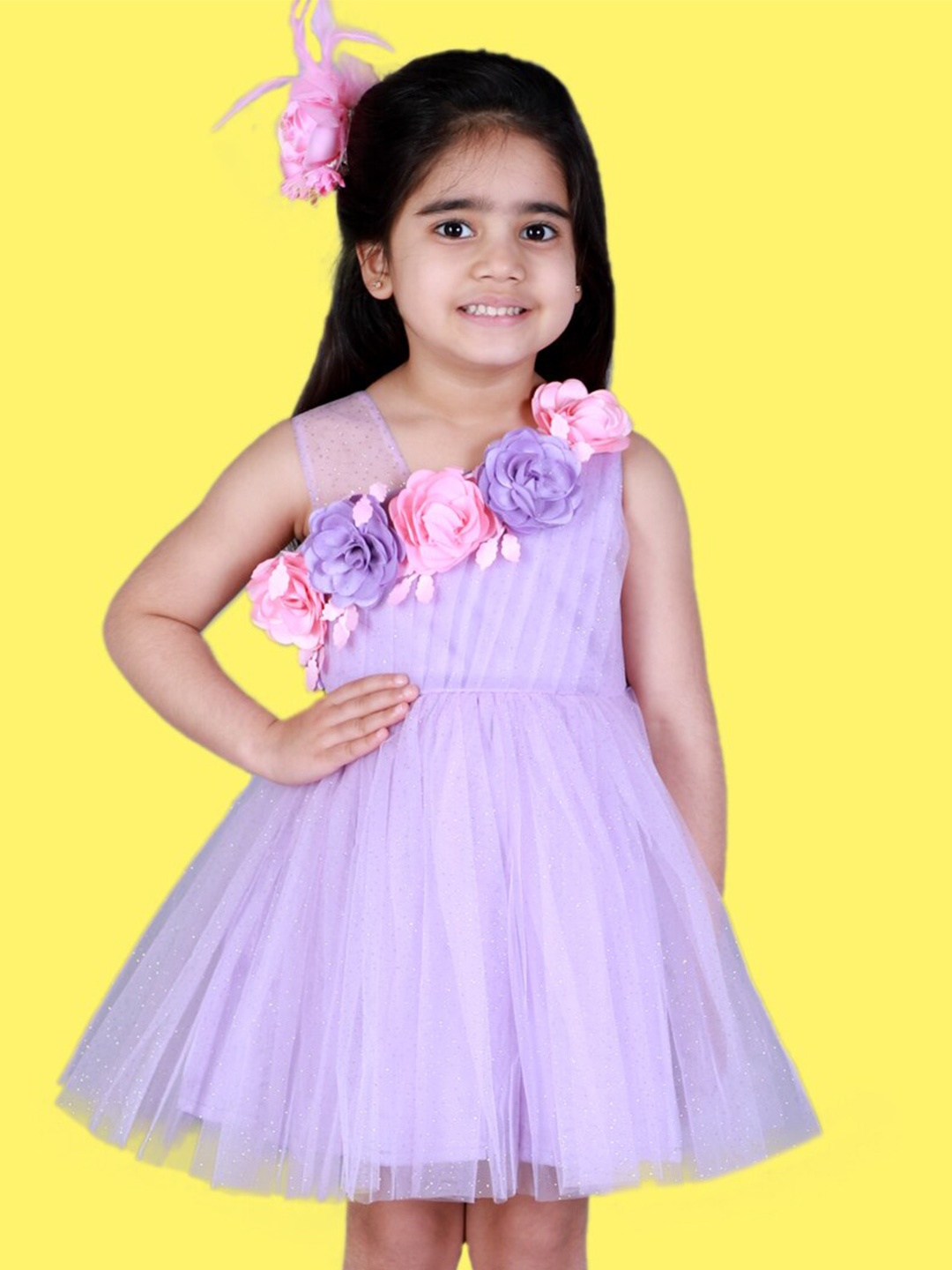 

LIL DRAMA Girls Net Fit and Flare Dress, Purple