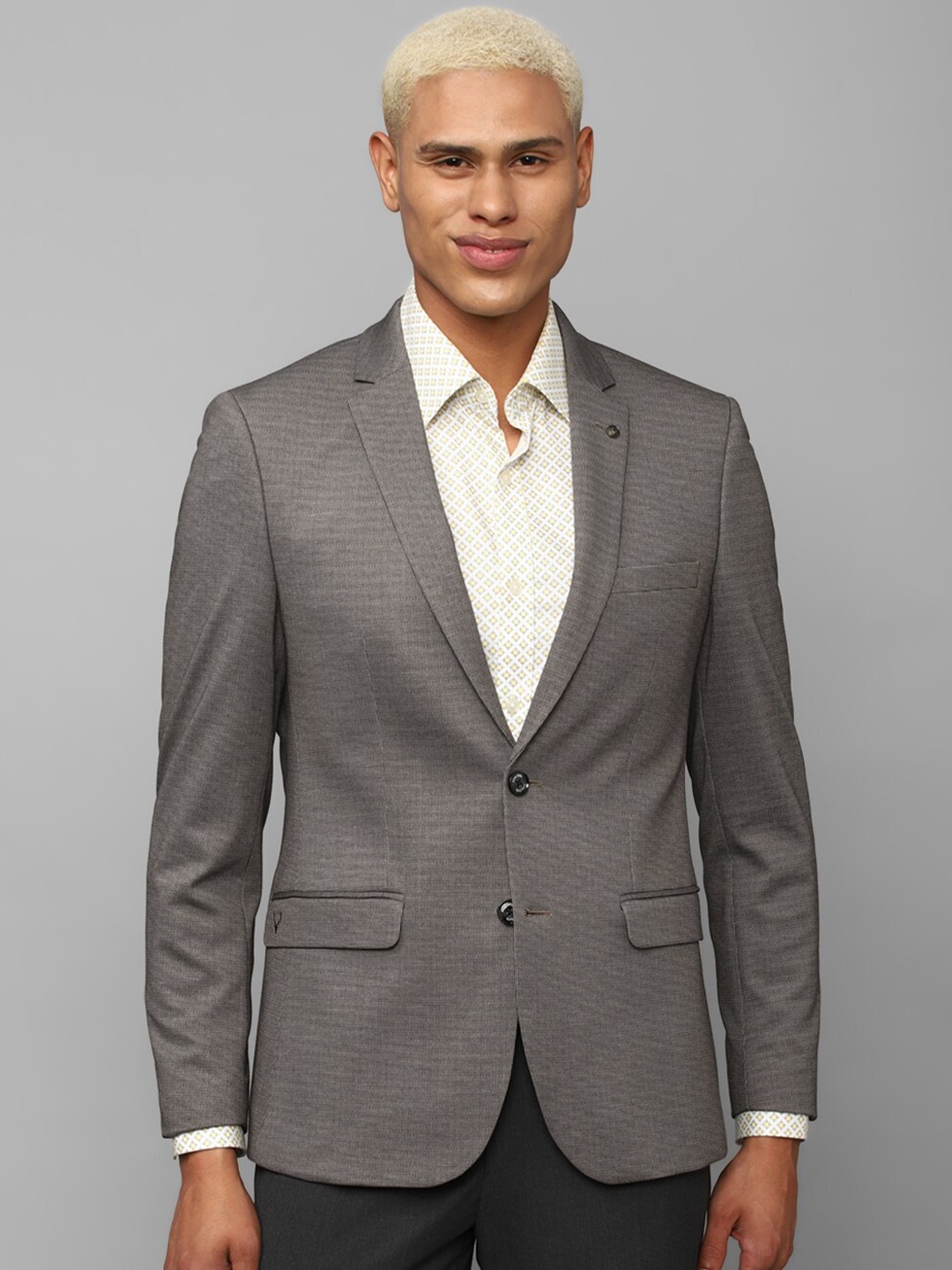 

Allen Solly Self Design Slim-Fit Single-Breasted Formal Blazer, Grey