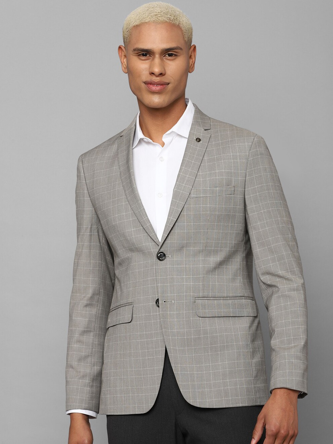 

Allen Solly Checked Slim-Fit Single-Breasted Formal Blazer, Grey