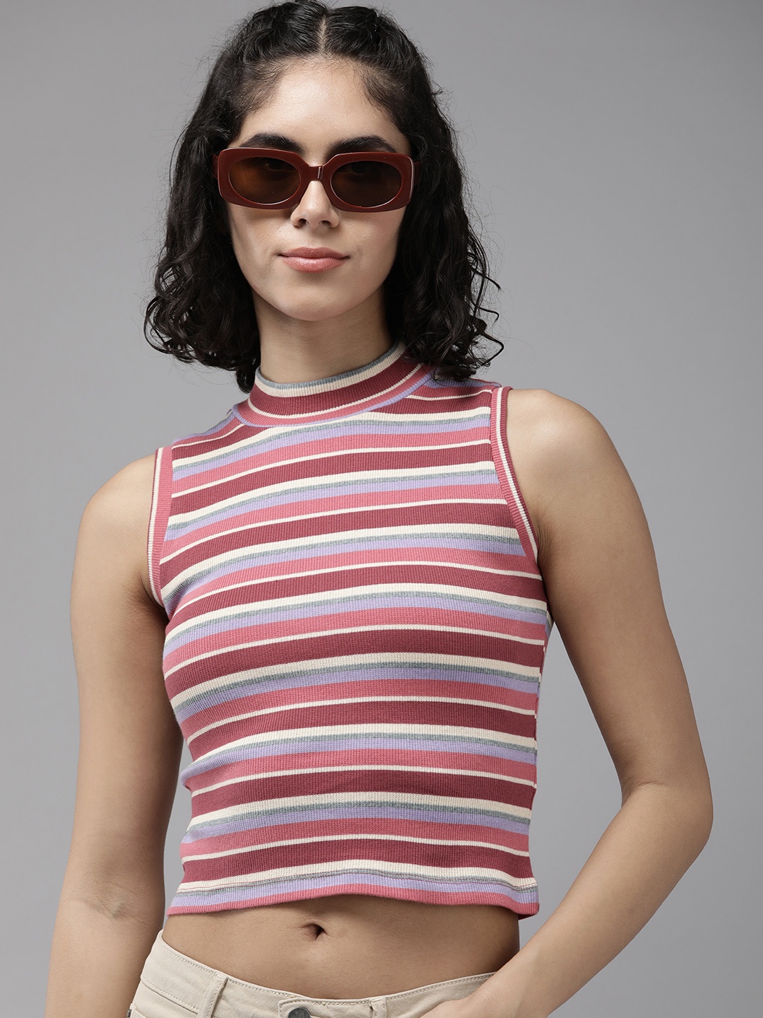 

The Roadster Life Co. Striped Ribbed Crop Top, Multi