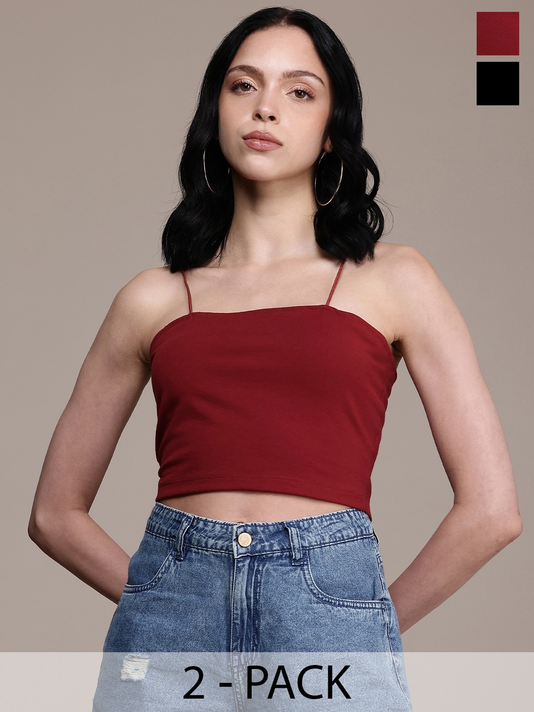 

The Roadster Life Co. Pack Of 2 Fitted Crop Cami Top, Maroon