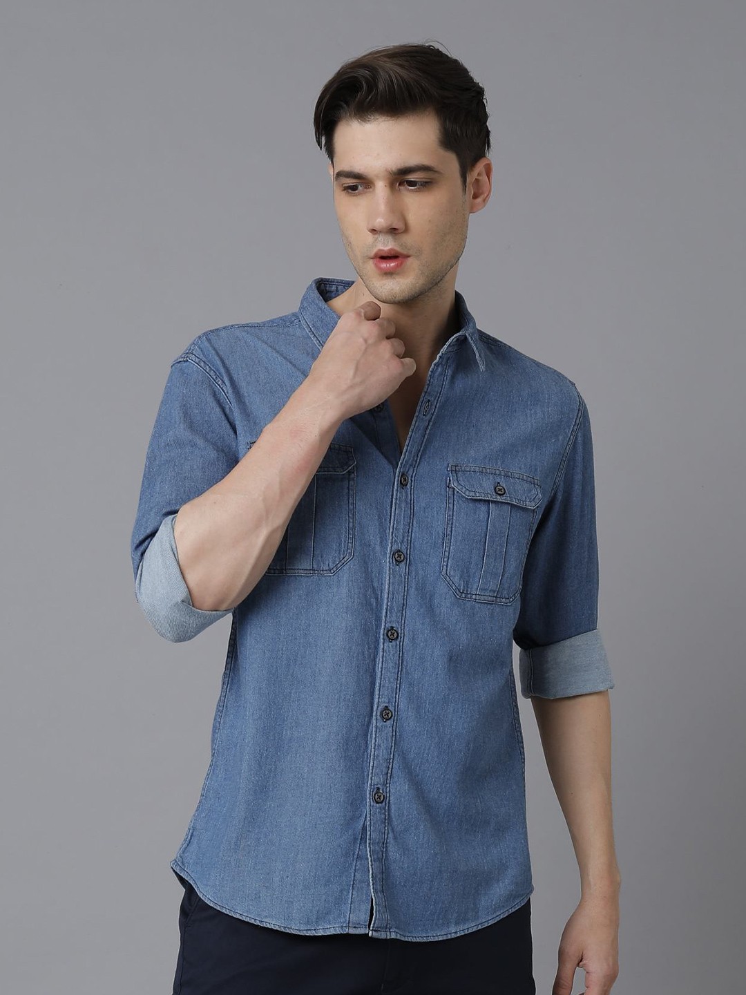 

YOVISH Men Denim Comfort Slim Fit Casual Shirt, Blue