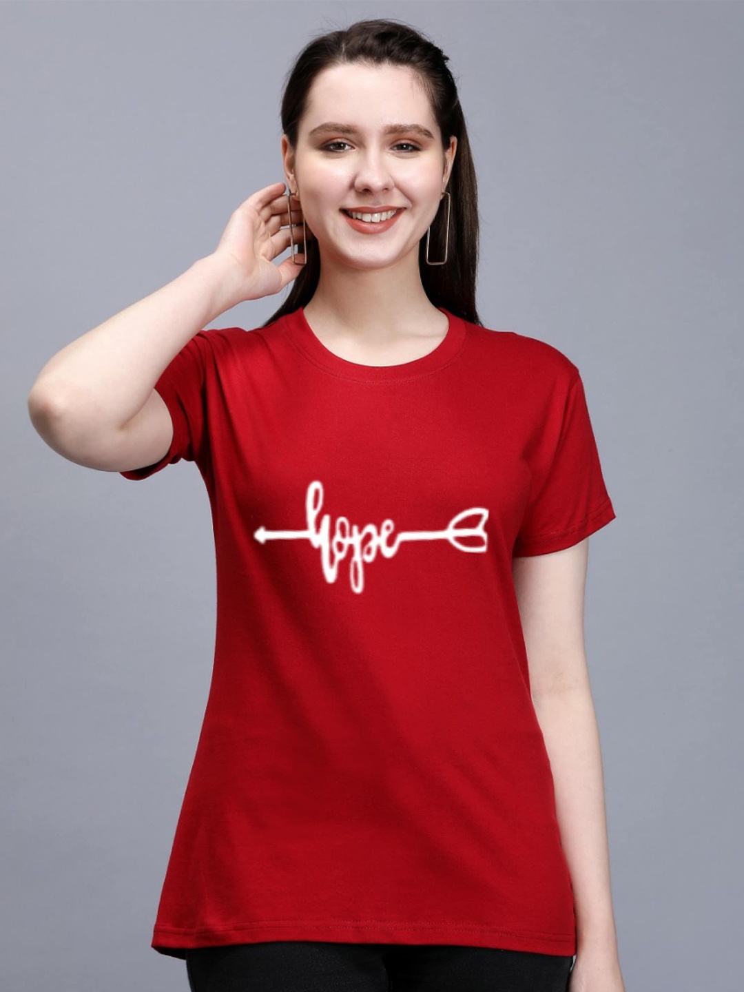 

TRENDY RABBIT Typography Printed Cotton T-shirt, Red