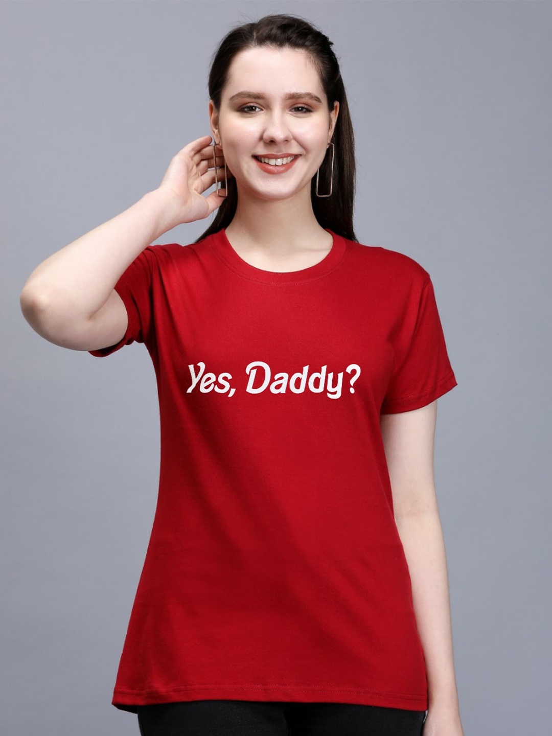 

TRENDY RABBIT Typography Printed T-shirt, Red