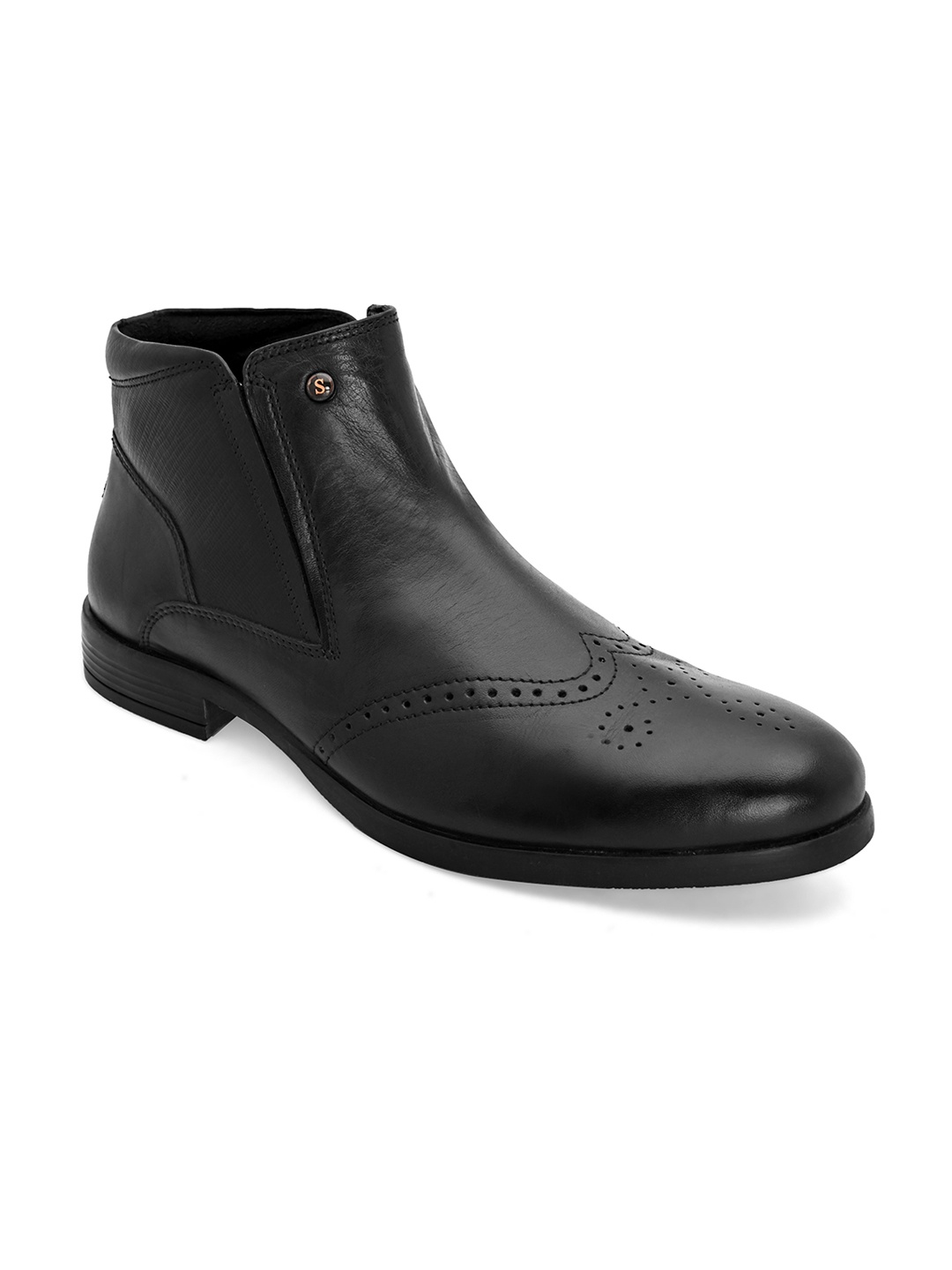 

San Frissco Men Perforated Mid-Top Leather Regular Boots, Black