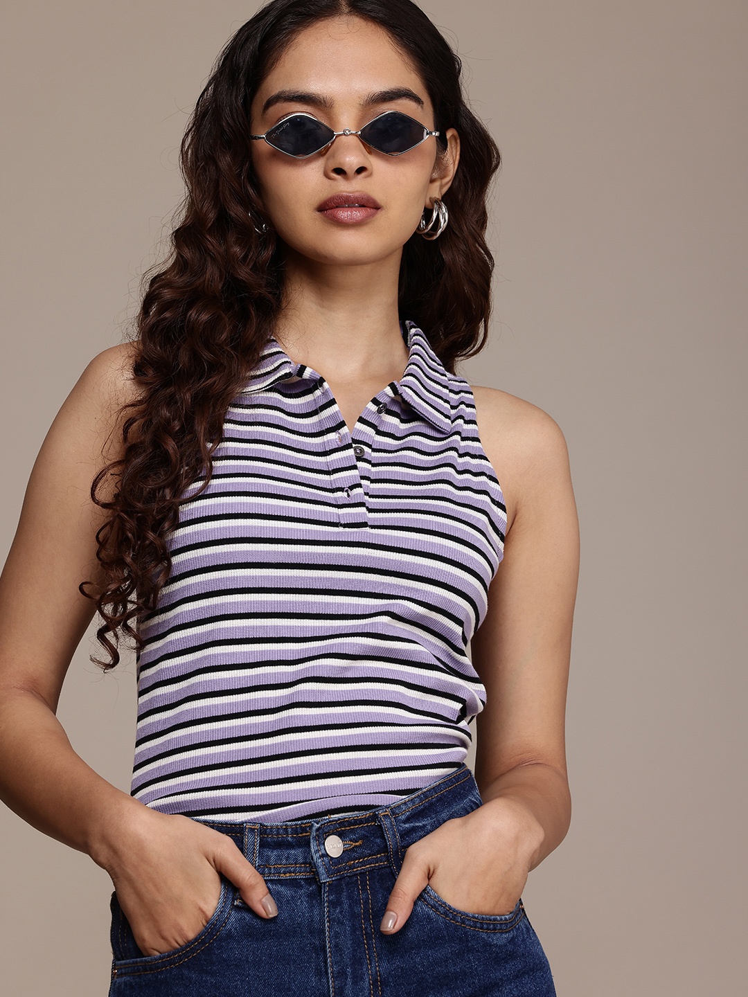 

The Roadster Life Co. Striped Polo Collar T-shirt, Purple
