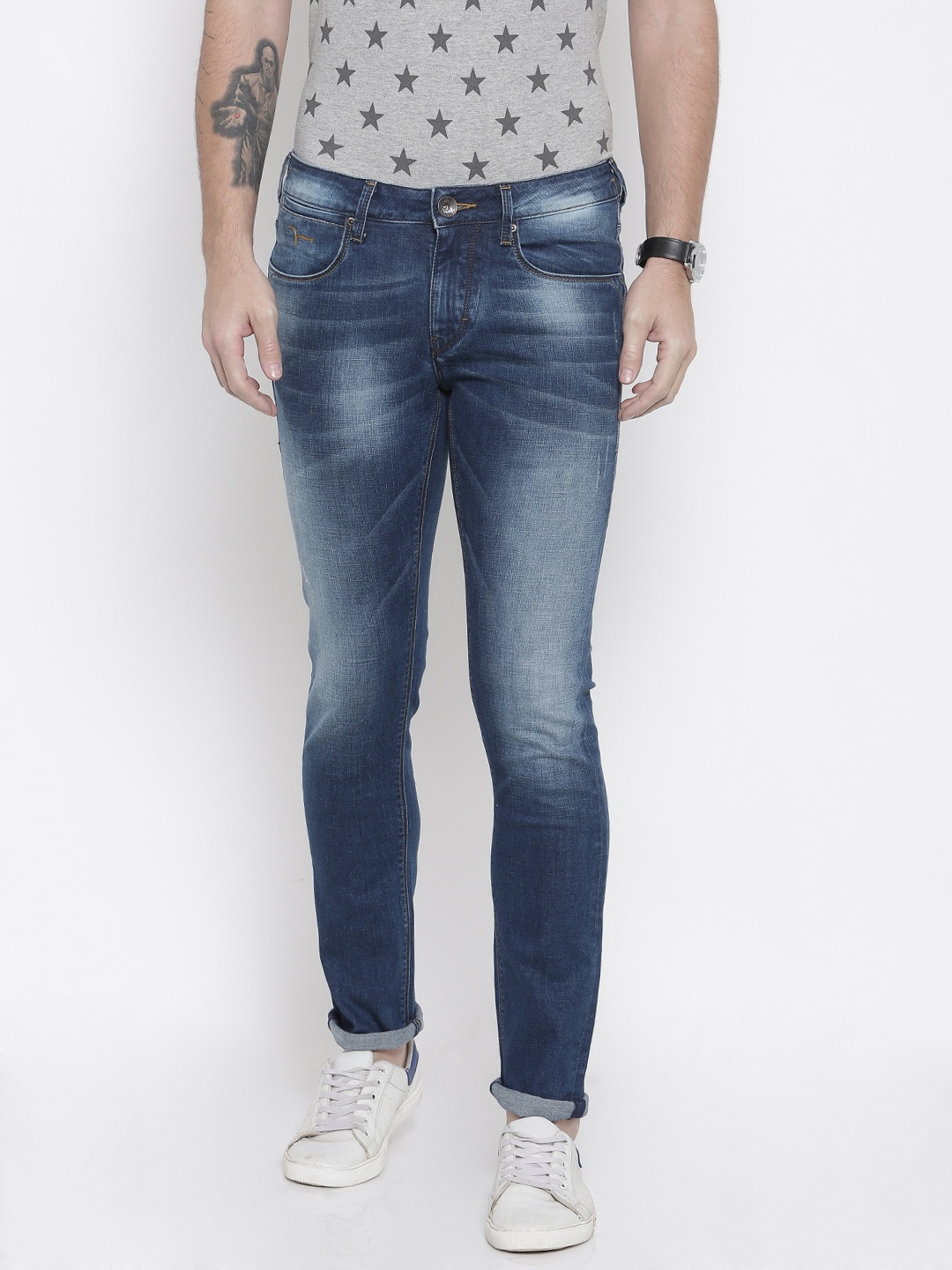 

Flying Machine Men Blue Michael Slim Tapered Fit Mid-Rise Clean Look Stretchable Jeans