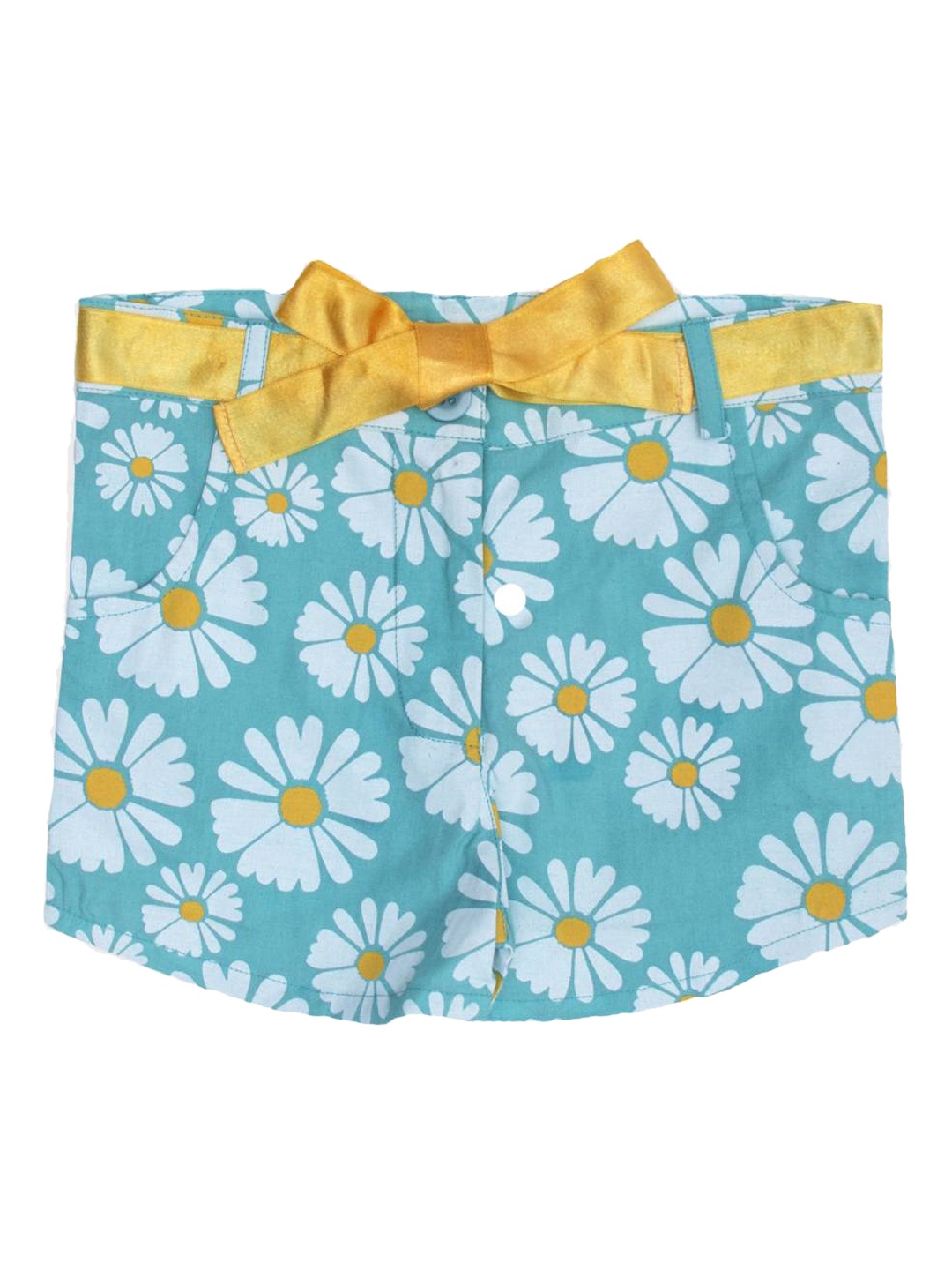 

Nino Bambino Girls Organic Cotton Floral Printed Shorts, Turquoise blue