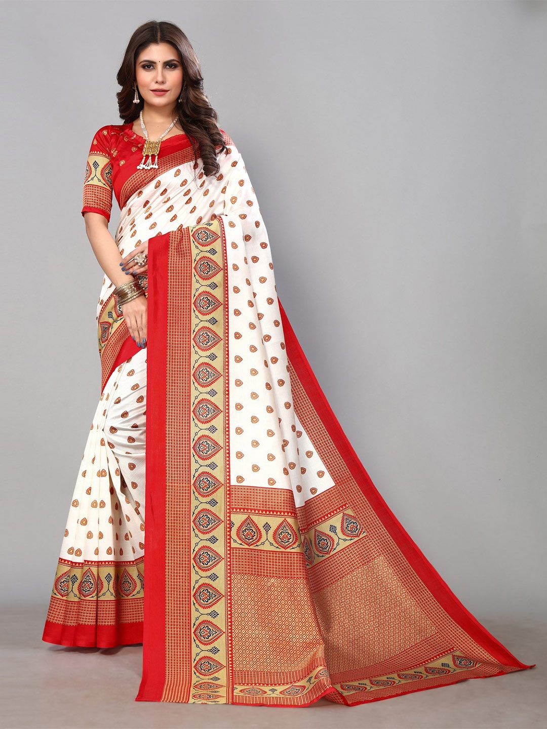 

KALINI Ethnic Motifs Printed Mysore Silk Saree, Red
