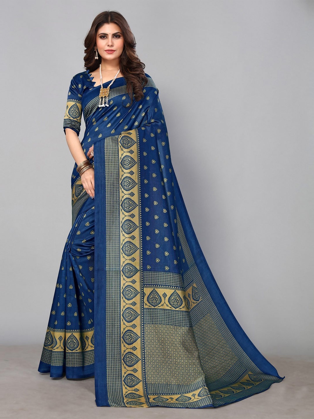 

KALINI Ethnic Motif Kalamkari Mysore Silk Saree, Teal