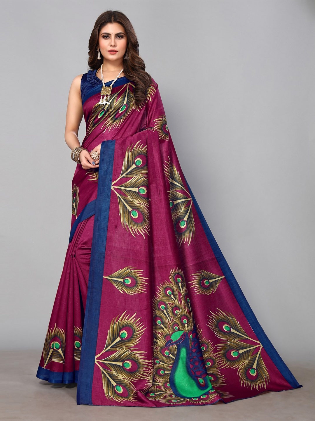 

KALINI Ethnic Motifs Printed Mysore Silk Saree, Purple