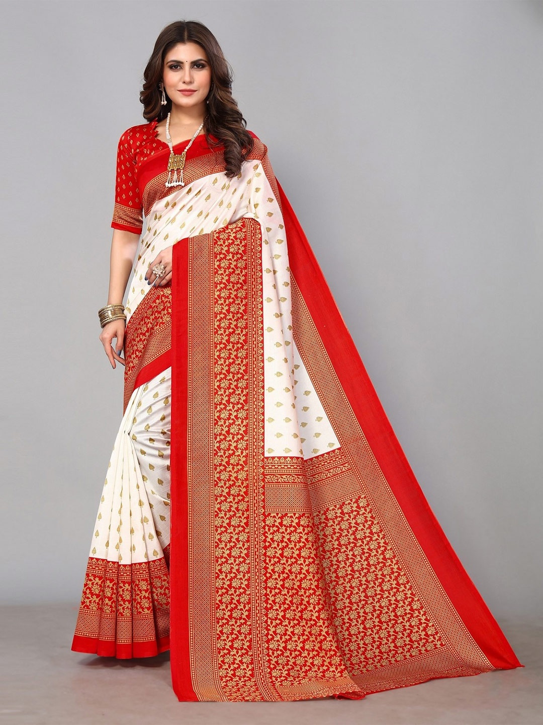 

KALINI Ethnic Motifs Printed Mysore Silk Saree, Red