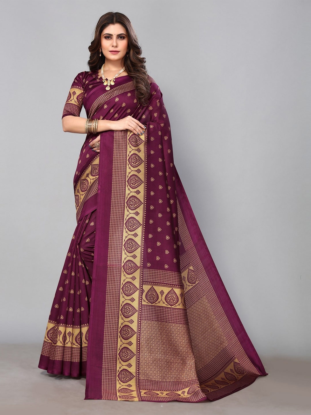 

KALINI Ethnic Motifs Printed Mysore Silk Saree, Purple