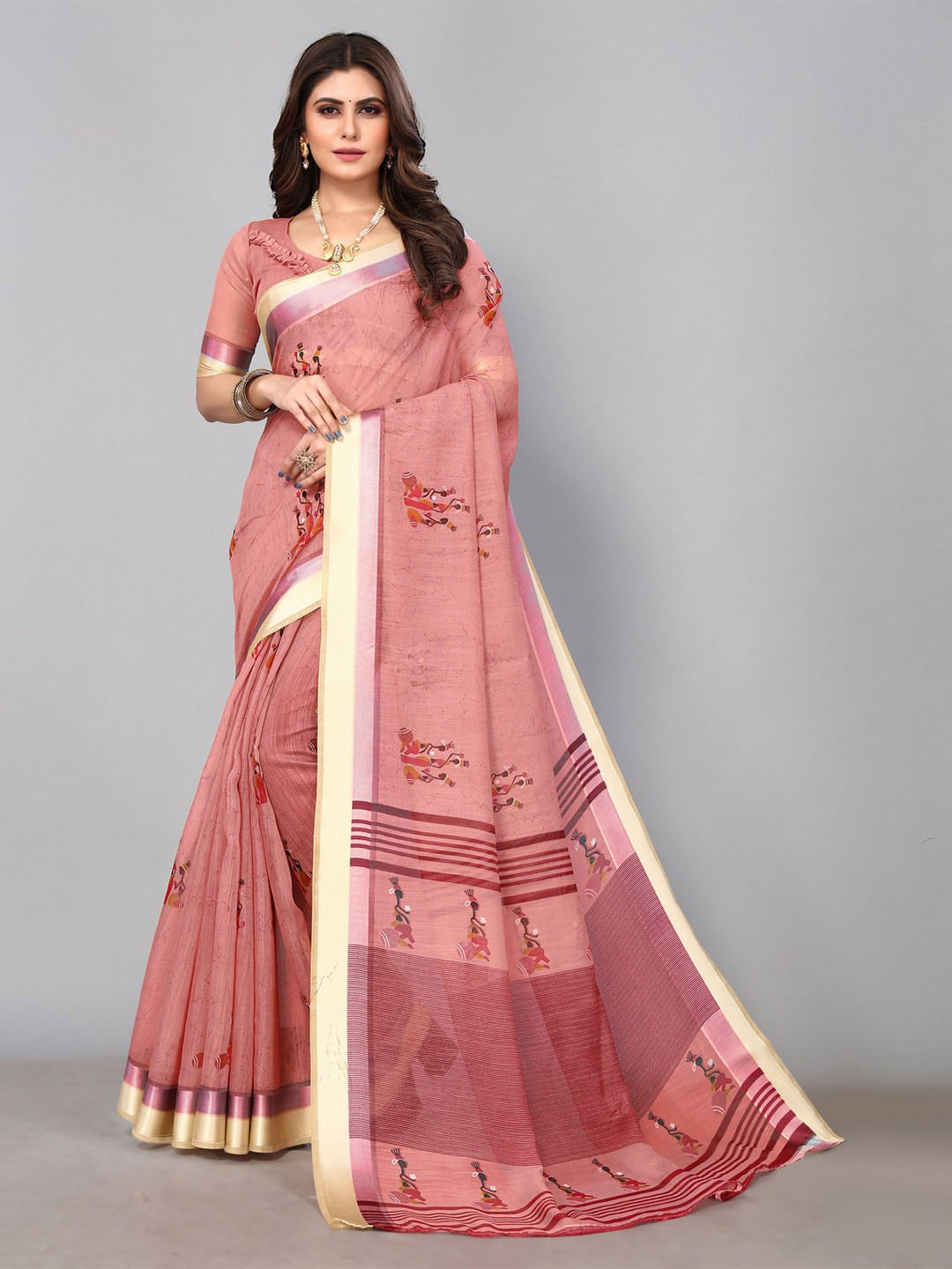 

KALINI Ethnic Motifs Printed Saree, Peach