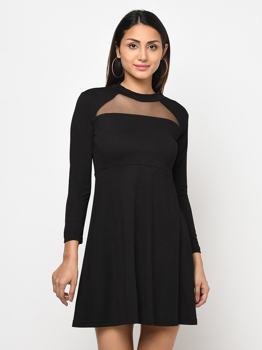 

Purple State Semi-Sheer Fit & Flare Dress, Black