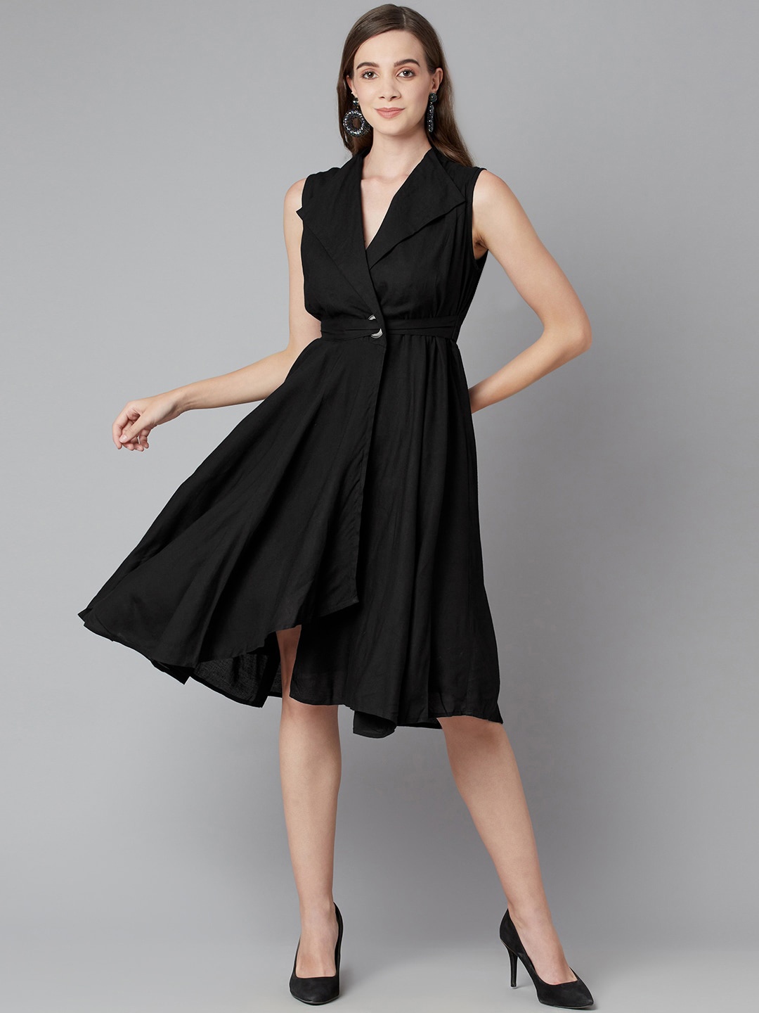 

Purple State Flared Wrap V-Neck Dress, Black