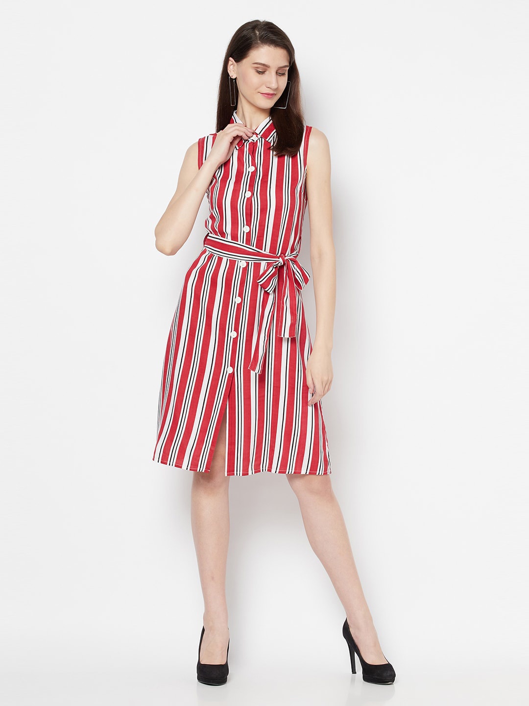 

Purple State Striped Shirt Dress, Red