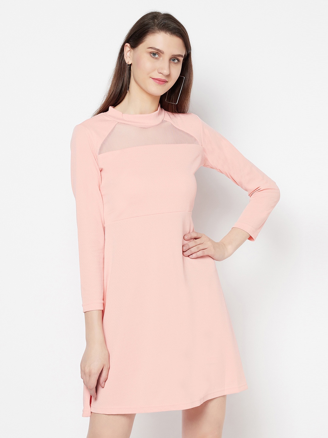 

Purple State High Neck A-Line Dress, Peach