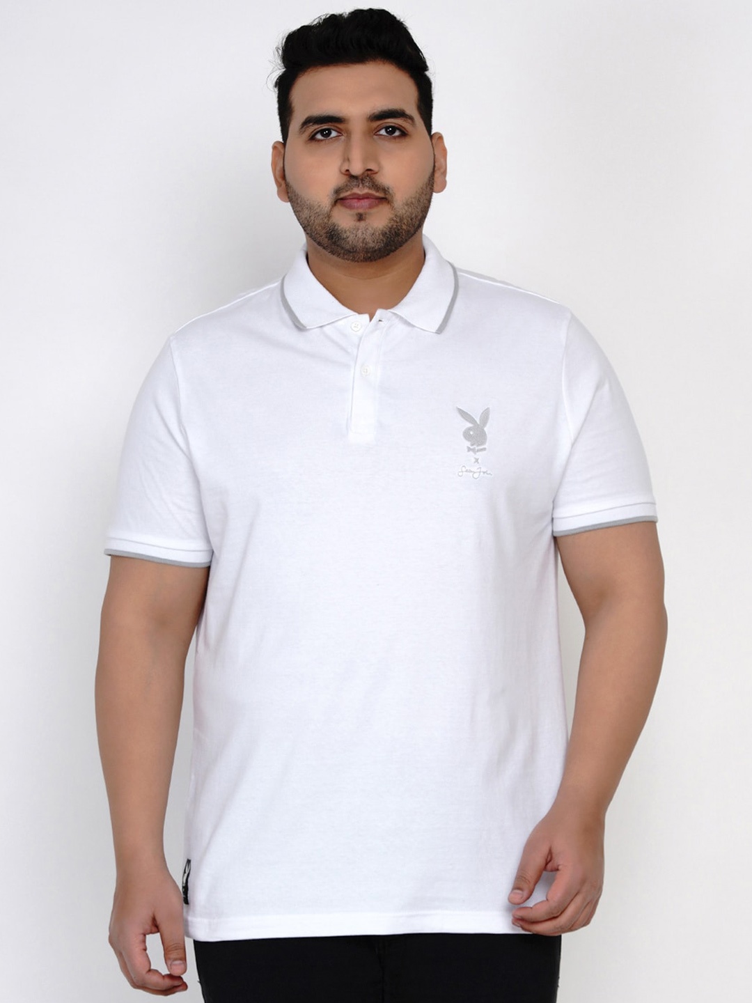 

Santonio Plus Size Polo Collar Cotton T-shirt, White