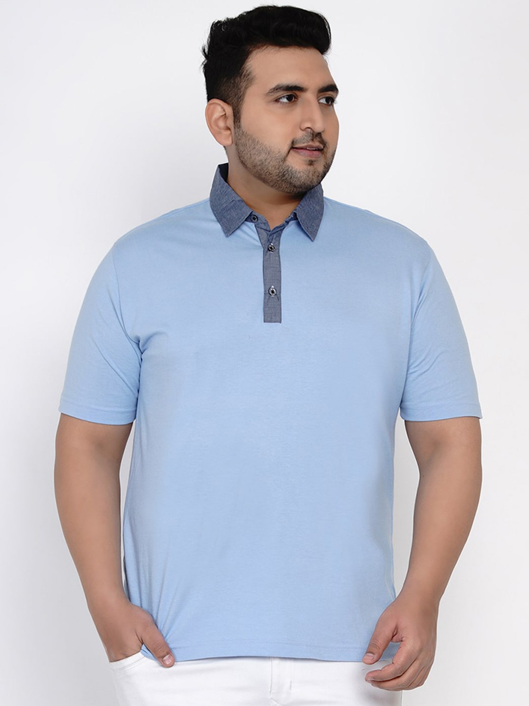 

Santonio Plus Size Contrast Polo Collar Cotton T-shirt, Blue