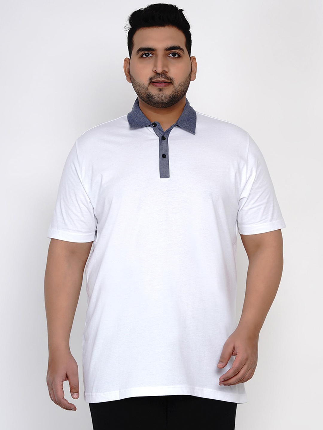 

Santonio Plus Size Contrast Polo Collar Cotton T-shirt, White