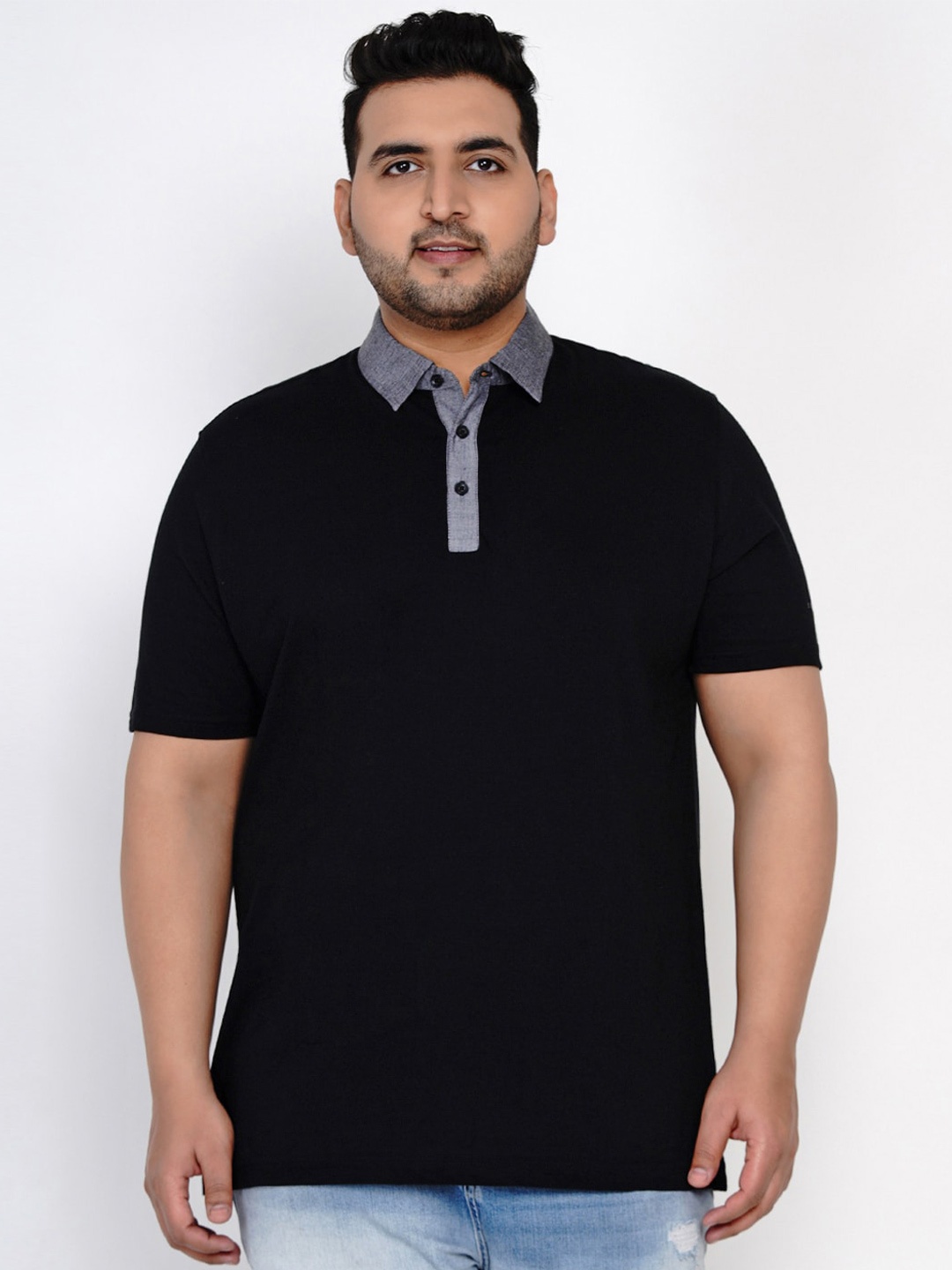 

Santonio Polo Collar Pure Cotton T-shirt, Black