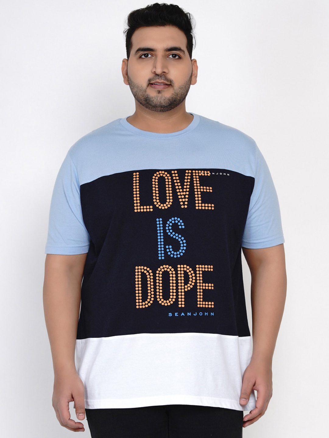 

Santonio Typography Printed Colourblocked Pure Cotton T-shirt, Blue