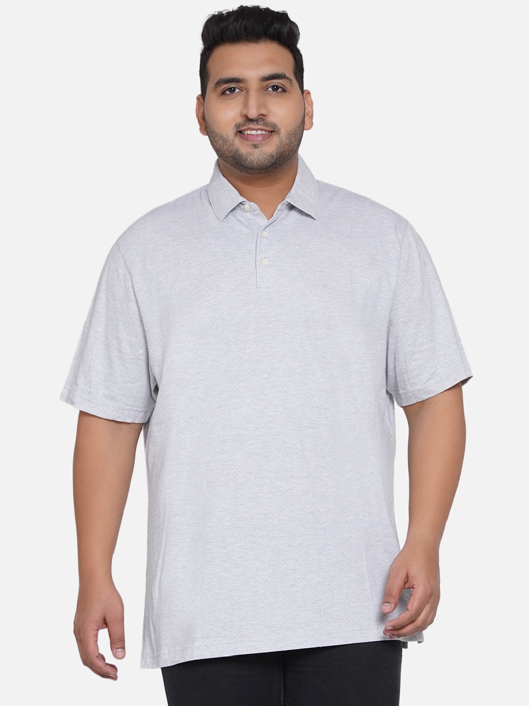 

Santonio Plus Size Polo Collar Pure Cotton T-shirt, Grey