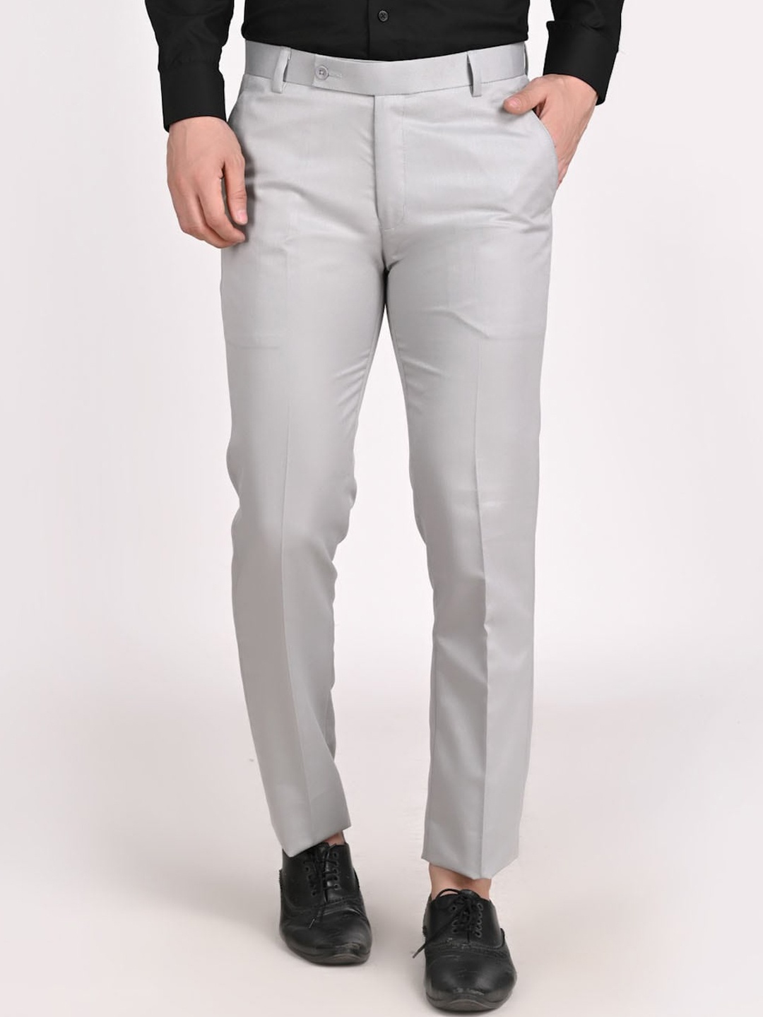 

TAHVO Men Slim Fit Mid-Rise Stain Resistant Formal Trousers, Grey