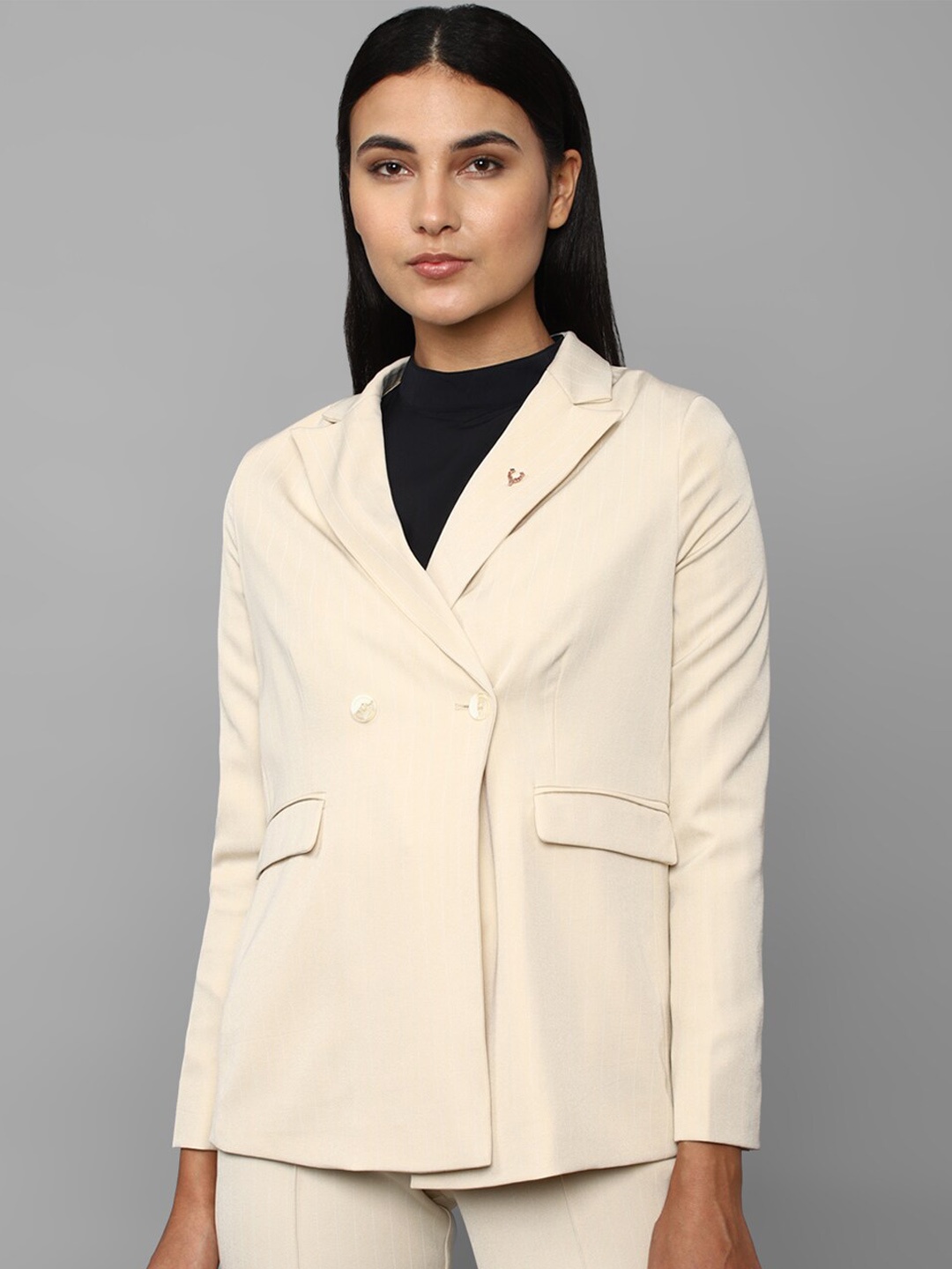 

Allen Solly Woman Double Breasted Casual Blazer, Cream