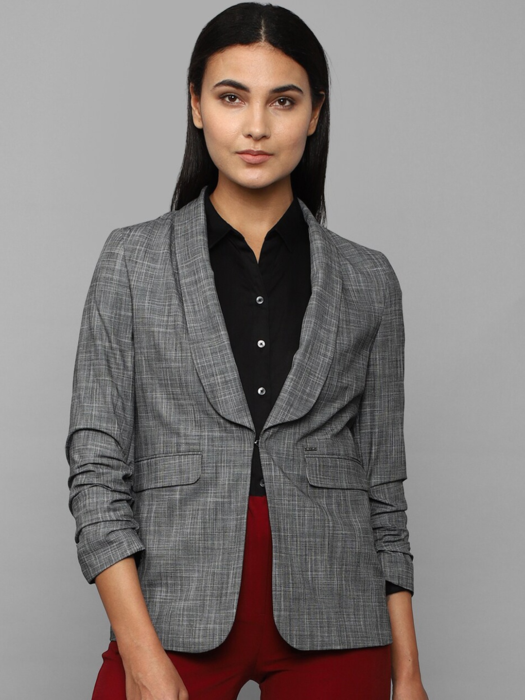 

Allen Solly Woman Self-Design Single-Breasted Casual Blazer, Grey