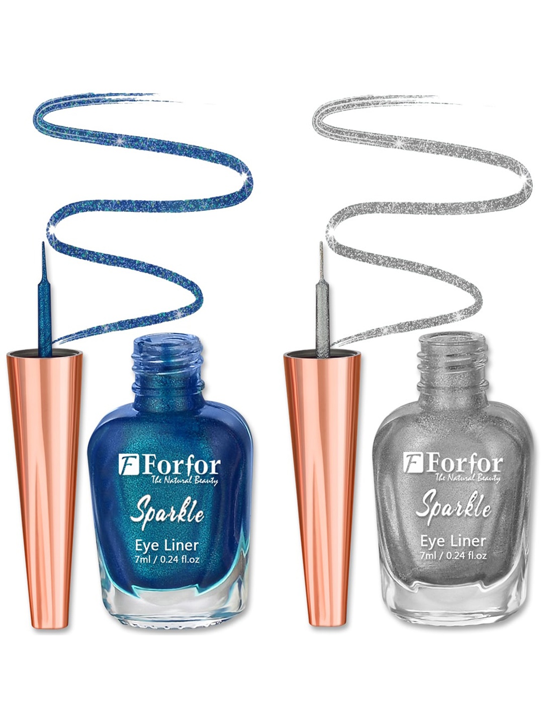

FORFOR Set of 2 Sparkle Water-Proof Liquid Glitter Eyeliners 7ml Each - Shades 05 & 08, Silver