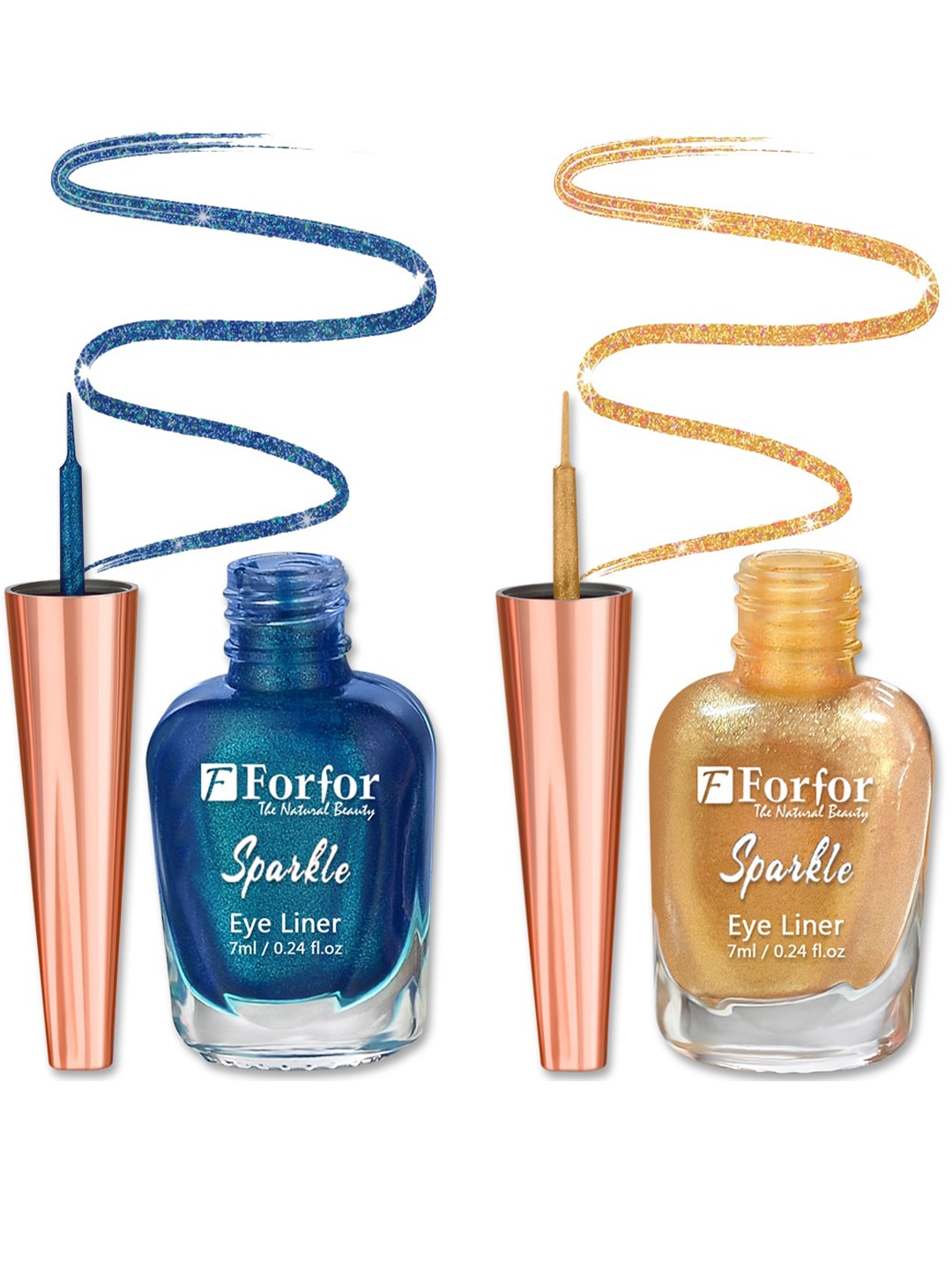 

FORFOR Set of 2 Sparkle Water-Proof Liquid Glitter Eyeliners 7ml Each - Shades 04 & 08, Blue