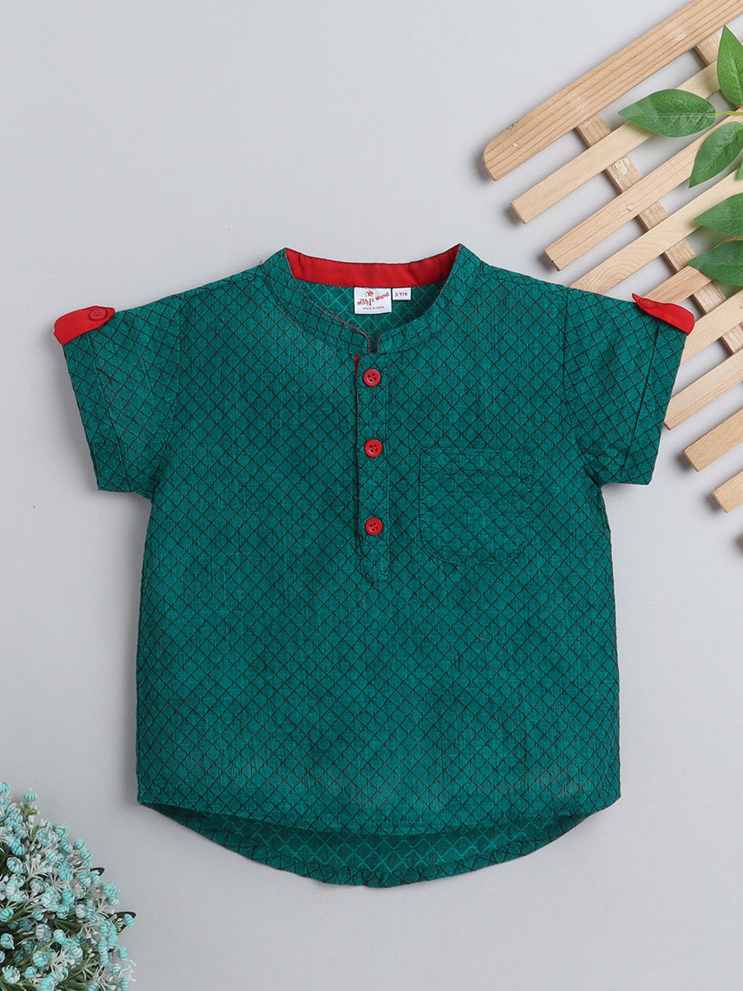 

The Magic Wand Boys Checked Dobby Kurta, Teal