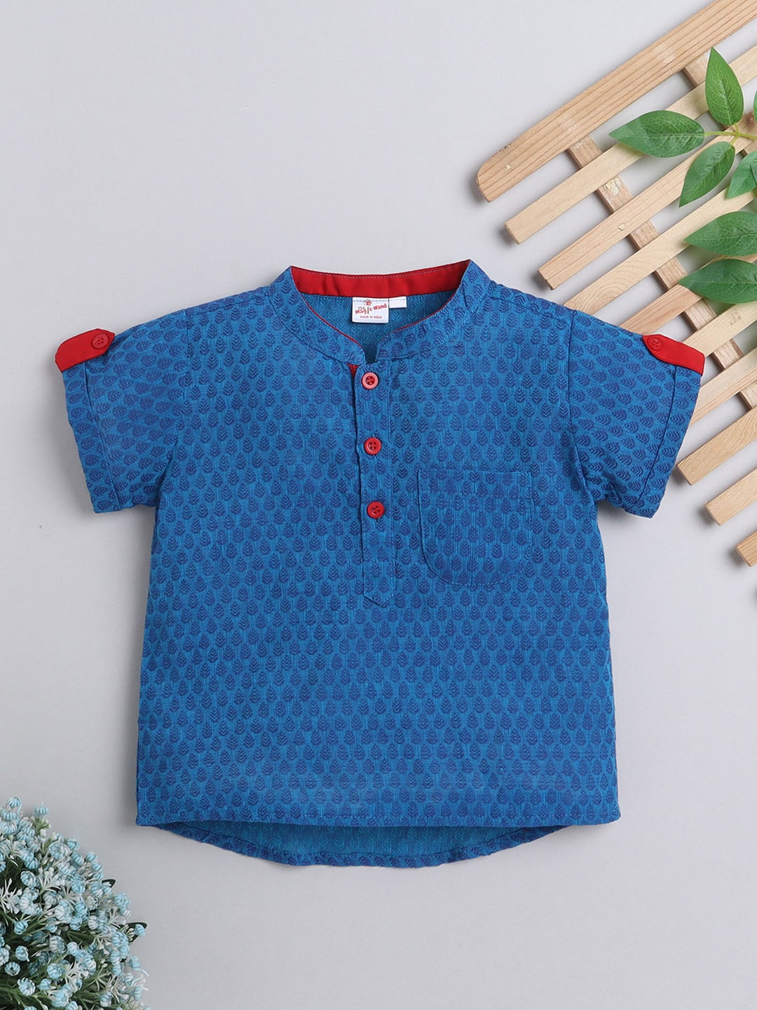 

The Magic Wand Boys Geometric Printed Dobby Kurta, Blue
