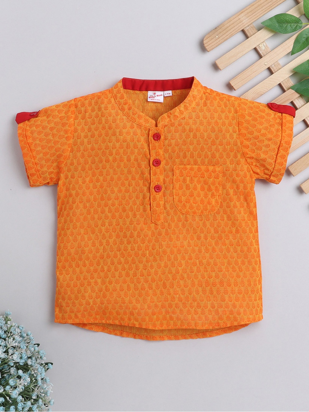 

The Magic Wand Boys Ethnic Motifs Woven Design Dobby Cotton Kurta, Orange