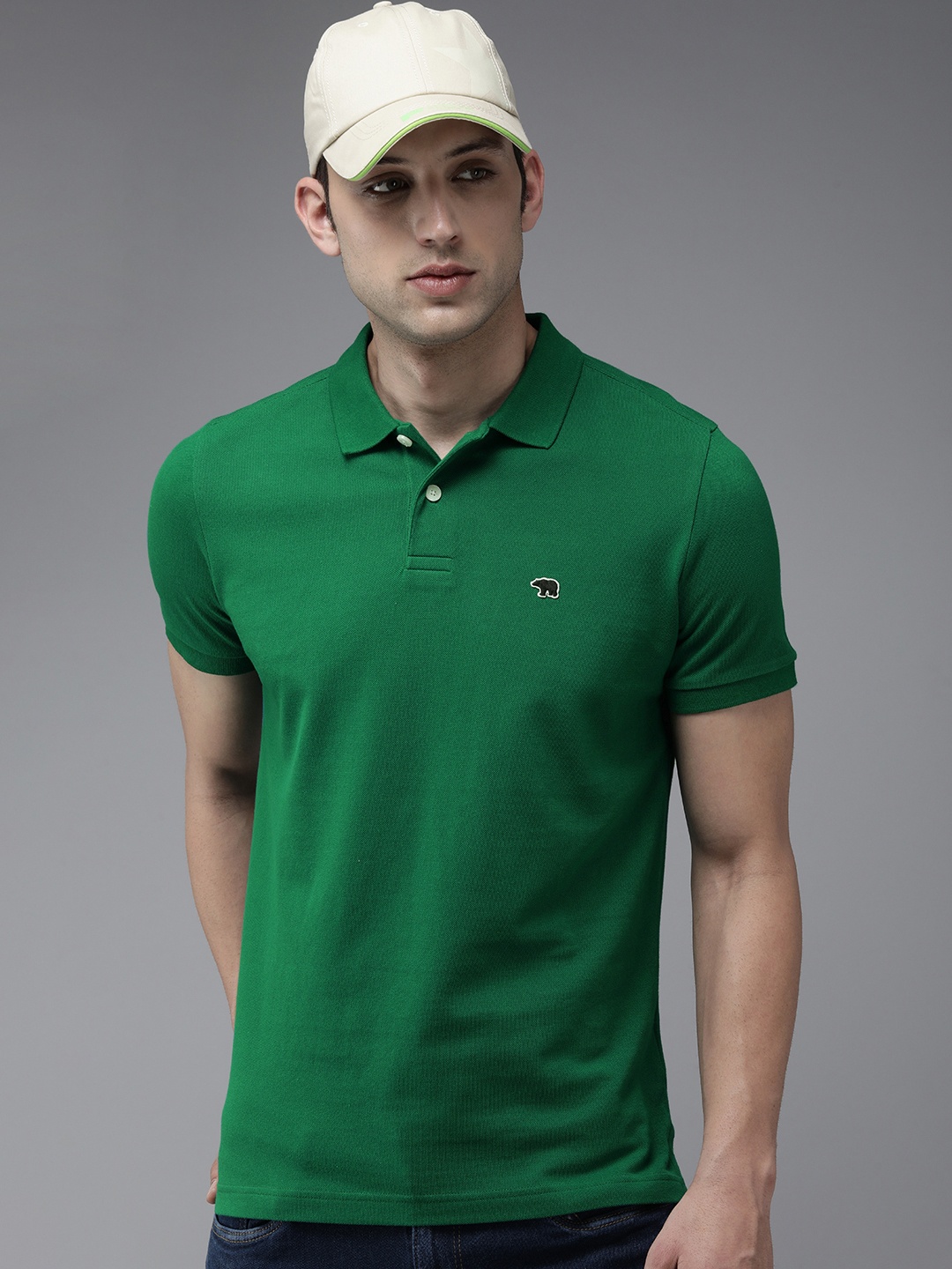 

THE BEAR HOUSE Polo Collar Slim Fit Pure Cotton T-shirt, Green