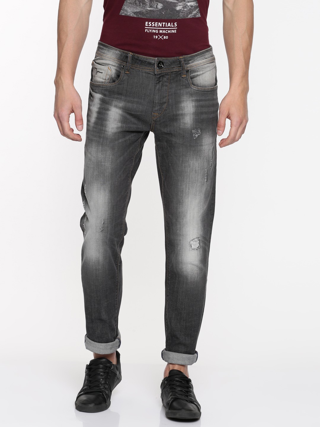 

Flying Machine Men Charcoal Grey Micheal Slim Fit Mid-Rise Low Distress Stretchable Jeans